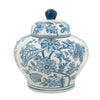 Porcelain Lidded Jar with Blue and White Floral Patterns