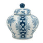 Porcelain Lidded Jar with Blue and White Floral Patterns