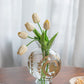Glass Pedestal Vase with Gold Floral Motifs